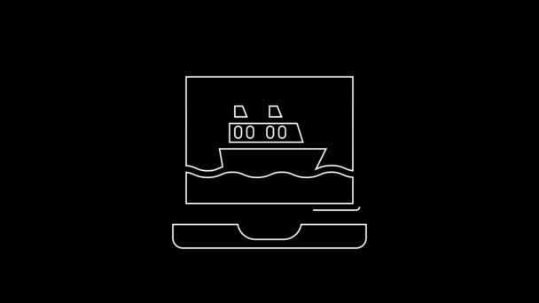 White Line Cruise Ship Icon Isolated Black Background Travel Tourism — 图库视频影像