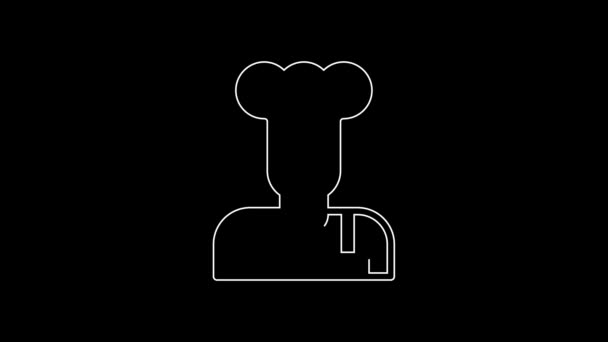White Line Cook Icon Isolated Black Background Chef Symbol Video — Video Stock