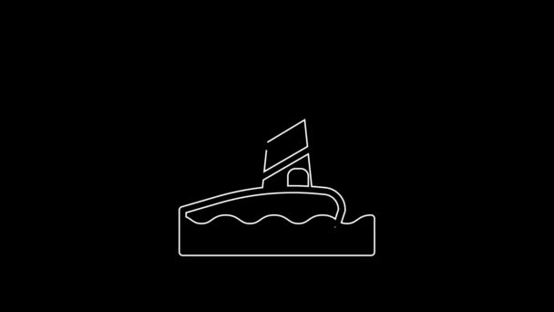 White Line Lighthouse Icon Isolated Black Background Video Motion Graphic — Vídeo de Stock