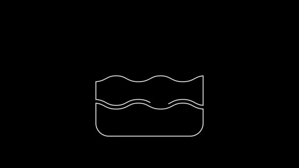 Белая Линия Плавник Акулы Иконке Волны Океана Изолированы Черном Фоне — стоковое видео