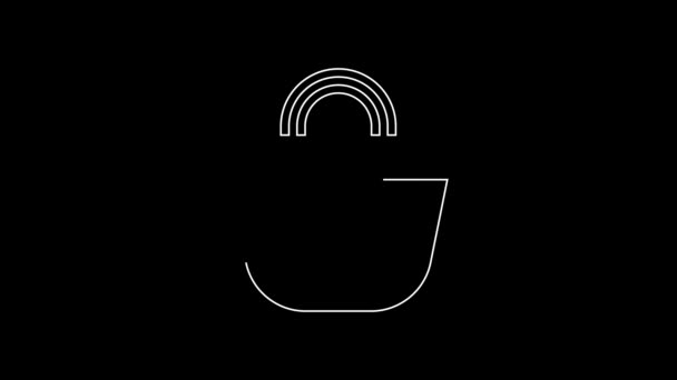White Line Beach Bag Icon Isolated Black Background Video Motion — Vídeo de Stock