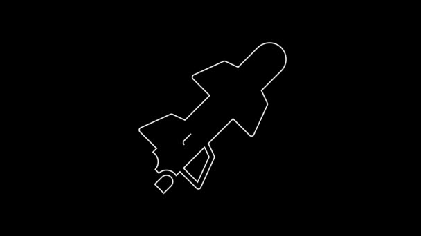 White Line Rocket Icon Isolated Black Background Video Motion Graphic — Stock Video