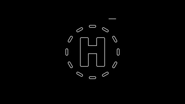 White Line Helicopter Landing Pad Icon Isolated Black Background Helipad — Vídeo de Stock