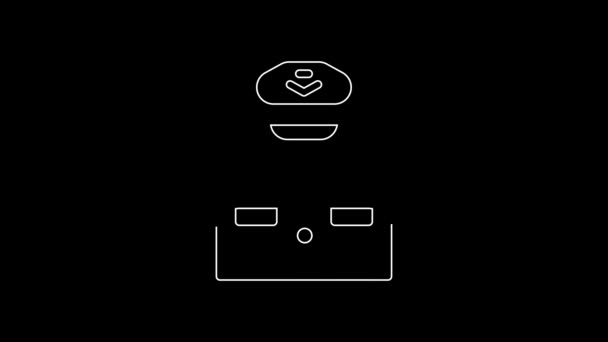 White Line Pilot Icon Isolated Black Background Video Motion Graphic — Vídeo de stock