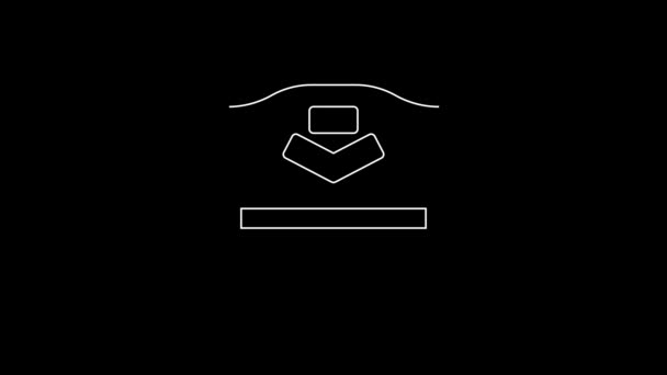 White Line Pilot Hat Icon Isolated Black Background Video Motion — Vídeo de Stock
