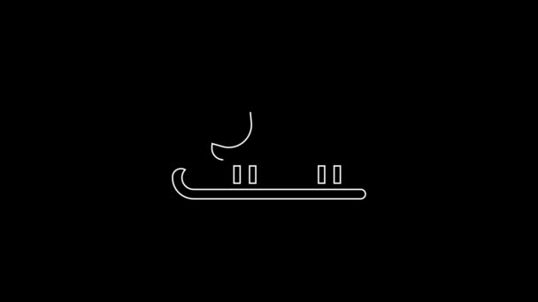 White Line Sled Icon Isolated Black Background Winter Mode Transport — 图库视频影像