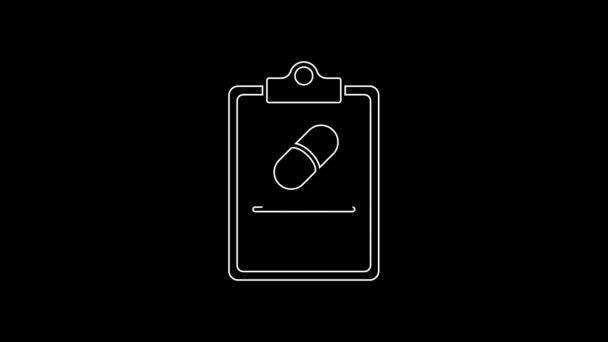 White Line Medical Prescription Icon Isolated Black Background Form Recipe — Video