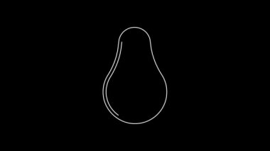 Beyaz çizgi Avokado meyve ikonu siyah arkaplanda izole edildi. 4K Video hareketli grafik canlandırması.