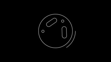 Siyah zemin üzerinde bakteri simgesi olan beyaz çizgi Petri kabı. 4K Video hareketli grafik canlandırması.