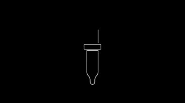Beyaz çizgi Pipette simgesi siyah arkaplanda izole edildi. Tıbbi elementler, kimya laboratuarı ekipmanları. Tıp sembolü. 4K Video hareketli grafik canlandırması.