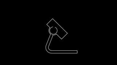 Beyaz çizgi mikroskop simgesi siyah arkaplanda izole edildi. Kimya, ilaç aleti, mikrobiyoloji büyütme aracı. 4K Video hareketli grafik canlandırması.