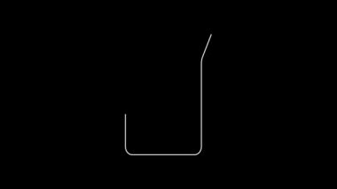 Beyaz çizgi laboratuvar cam süslemesi ya da beher ikonu siyah arkaplanda izole edilmiş. 4K Video hareketli grafik canlandırması.