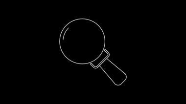 Büyüteç simgesi altındaki beyaz çizgi mikroorganizmalar siyah arkaplanda izole edildi. Bakteri ve mikroplar, hücre kanseri, mikrop, virüs, mantar. 4K Video hareketli grafik canlandırması.