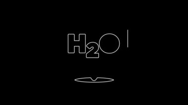 Su damlaları için beyaz çizgi kimyasal formül siyah zemin üzerinde izole edilmiş H2O şekilli ikon. 4K Video hareketli grafik canlandırması.