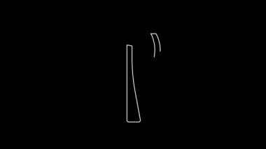 White line Firefighter axe icon isolated on black background. Fire axe. 4K Video motion graphic animation.
