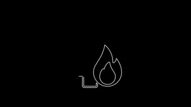 White line Burning forest trees in fire flames icon isolated on black background. Natural disaster concept. 4K Video motion graphic animation.