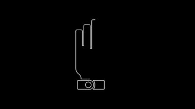 White line Firefighter gloves icon isolated on black background. Protect gloves icon. 4K Video motion graphic animation.