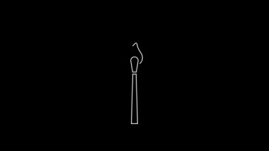 White line Burning match with fire icon isolated on black background. Match with fire. Matches sign. 4K Video motion graphic animation.