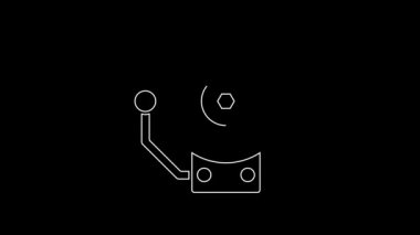 Beyaz çizgi alarm zili simgesi siyah arkaplanda izole edildi. Yangın alarmı. Servis zili, el zili işareti, uyarı sembolü. 4K Video hareketli grafik canlandırması.