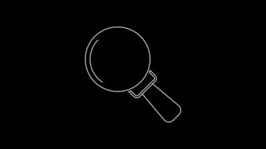 White line Magnifying glass with percent icon isolated on black background. Discount offers searching. Search for discount sale sign. 4K Video motion graphic animation.