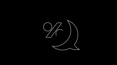 Beyaz çizgi indirimli etiket simgesi siyah arkaplanda izole edildi. Etiket alışverişi. Özel teklif işareti. İndirim kuponları sembolü. 4K Video hareketli grafik canlandırması.