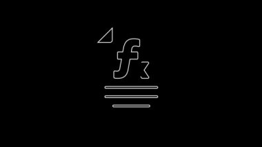 Beyaz çizgi fonksiyonu matematiksel simge simgesi siyah arkaplanda izole edildi. 4K Video hareketli grafik canlandırması.