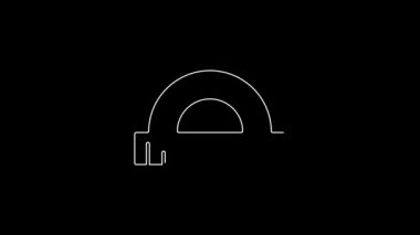 Siyah arkaplanda izole edilmiş beyaz çizgi açıölçer ızgarası. Eğim ölçer. Ölçme aleti. Geometrik sembol. 4K Video hareketli grafik canlandırması.