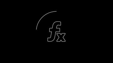 Beyaz çizgi fonksiyonu matematiksel simge simgesi siyah arkaplanda izole edildi. 4K Video hareketli grafik canlandırması.