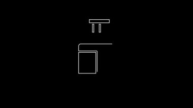 White line Hand sanitizer bottle icon isolated on black background. Disinfection concept. Washing gel. Alcohol bottle for hygiene. 4K Video motion graphic animation.