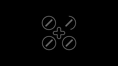 Siyah arka planda izole edilmiş beyaz çizgi hapları. İlaç paketi. Tablet, vitamin, antibiyotik, aspirin. 4K Video hareketli grafik canlandırması.