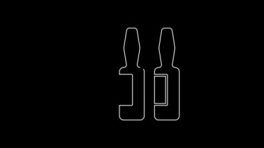 White line Medical vial, ampoule, bottle icon isolated on black background. Vaccination, injection, vaccine healthcare concept. 4K Video motion graphic animation.