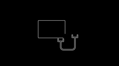 Beyaz çizgi ultrason simgesi siyah arkaplanda izole edildi. Tıbbi ekipman. 4K Video hareketli grafik canlandırması.