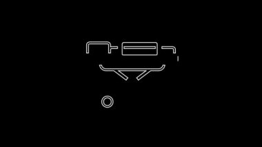 Siyah arkaplanda beyaz çizgi sedye simgesi izole edildi. Hastanenin tıbbi sedyesi. 4K Video hareketli grafik canlandırması.