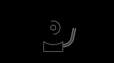 Beyaz çizgi alarm zili simgesi siyah arkaplanda izole edildi. Alarm sembolü, servis zili, el zili işareti, uyarı sembolü. 4K Video hareketli grafik canlandırması.