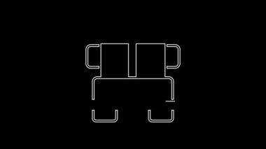 Beyaz çizgi okul servisi simgesi siyah arkaplanda izole edildi. Toplu taşıma sembolü. 4K Video hareketli grafik canlandırması.