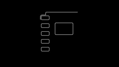 Siyah arkaplanda beyaz çizgi Not Defteri simgesi izole edildi. Spiral not defteri simgesi. Okul defteri. Yazı tahtası. Okul günlüğü. 4K Video hareketli grafik canlandırması.