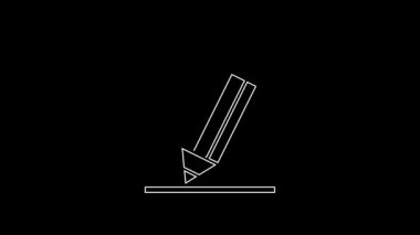 Siyah arkaplanda silgi simgesine sahip beyaz çizgi kalem. Çizim ve eğitim araçları. Okul sembolü. 4K Video hareketli grafik canlandırması.