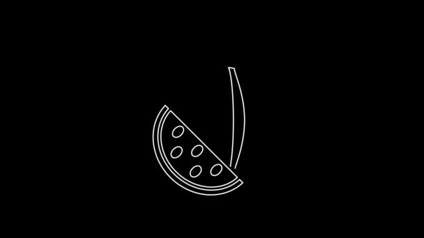 White Line Watermelon Icon Isolated Black Background Video Motion Graphic — 图库视频影像