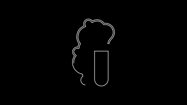 White Line Chemical Experiment Explosion Flask Icon Isolated Black Background — Vídeo de Stock