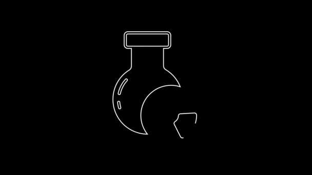 白线实验室化学烧杯 带有有毒液体图标 在黑色背景上分离 生物危害符号 带有辐射图标的危险符号 4K视频运动图形动画 — 图库视频影像