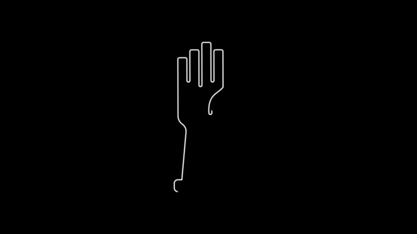 ホワイトライン黒の背景に隔離された医療用ゴム手袋アイコン 保護ゴム手袋 4Kビデオモーショングラフィックアニメーション — ストック動画