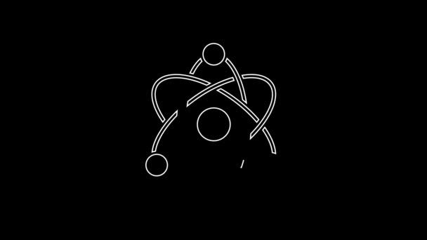 Weiße Linie Atom Symbol Isoliert Auf Schwarzem Hintergrund Symbol Für — Stockvideo