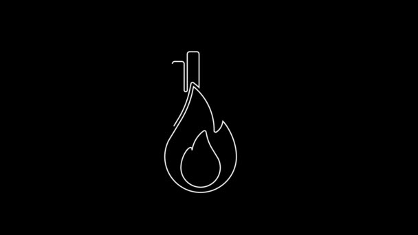 White Line Fire Icon Isolated Black Background Fire Prohibition Forbidden — Vídeo de Stock