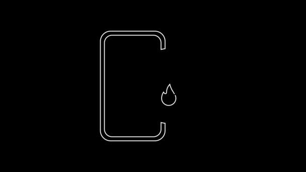 White Line Mobile Phone Emergency Call 911 Icon Isolated Black — Vídeo de stock