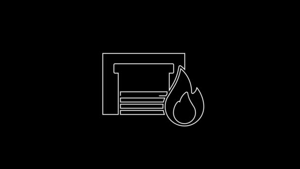 White Line Fire Burning Garage Icon Isolated Black Background Video — Stockvideo