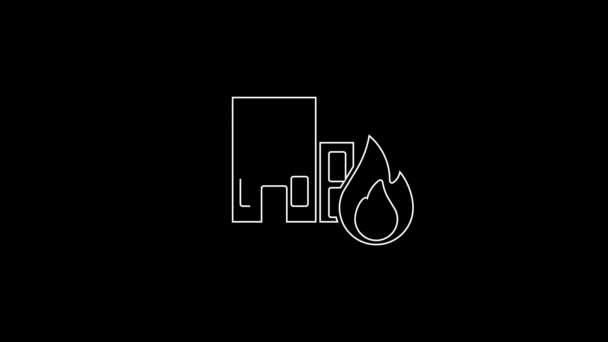 White Line Fire Burning Buildings City Street Icon Isolated Black — Stock Video