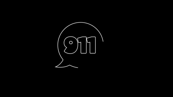 Біла Лінія Телефон Аварійним Викликом 911 Значок Ізольовано Чорному Тлі — стокове відео