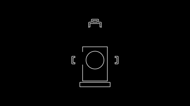 White Line Fire Hydrant Icon Isolated Black Background Video Motion — Stock Video