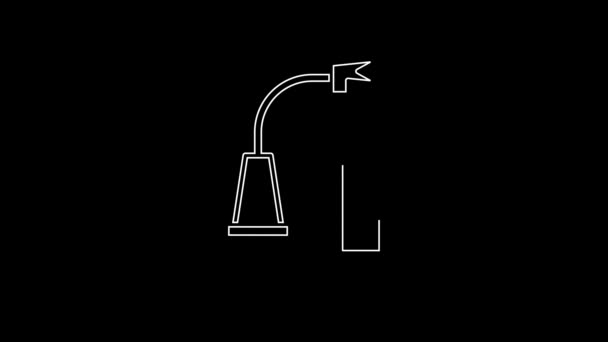 White Line Fire Extinguisher Icon Isolated Black Background Video Motion — Vídeo de Stock