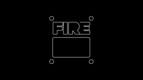 White Line Fire Alarm System Icon Isolated Black Background Pull — Wideo stockowe